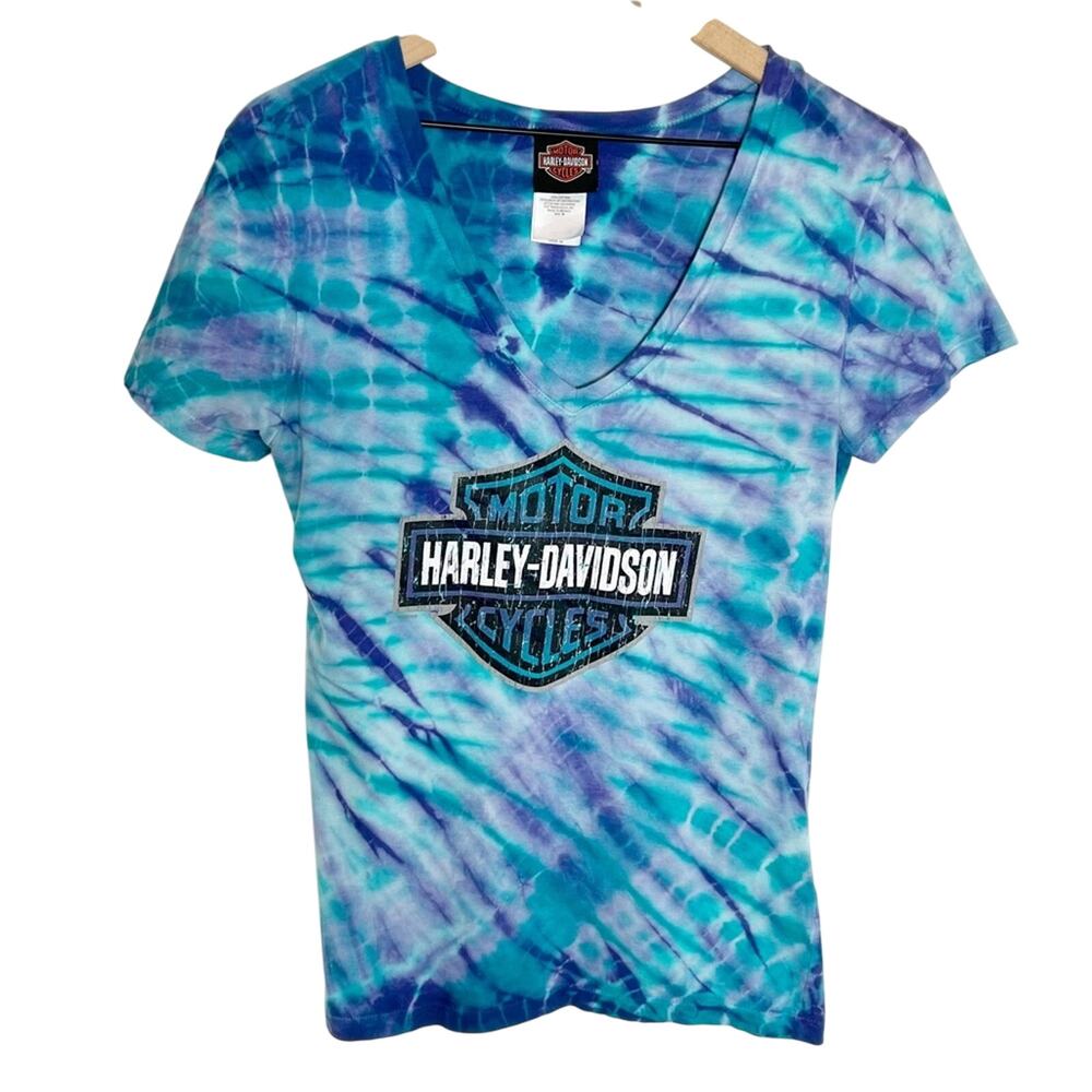 HARLEY DAVIDSON WOMEN SHORT SLEEVE BLUE PURPLE TOP SIZE MEDIUM